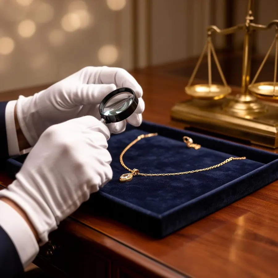 Expert taxeert gouden ketting met loep en weegschaal in Helmond